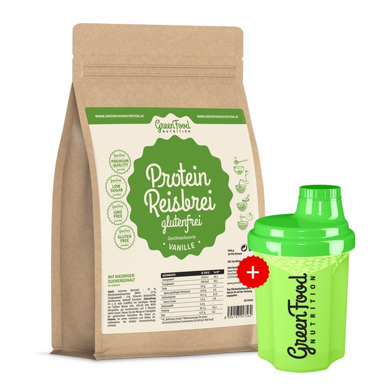 GreenFood Nutrition Protein Reisbrei glutenfrei + 300ml Shaker