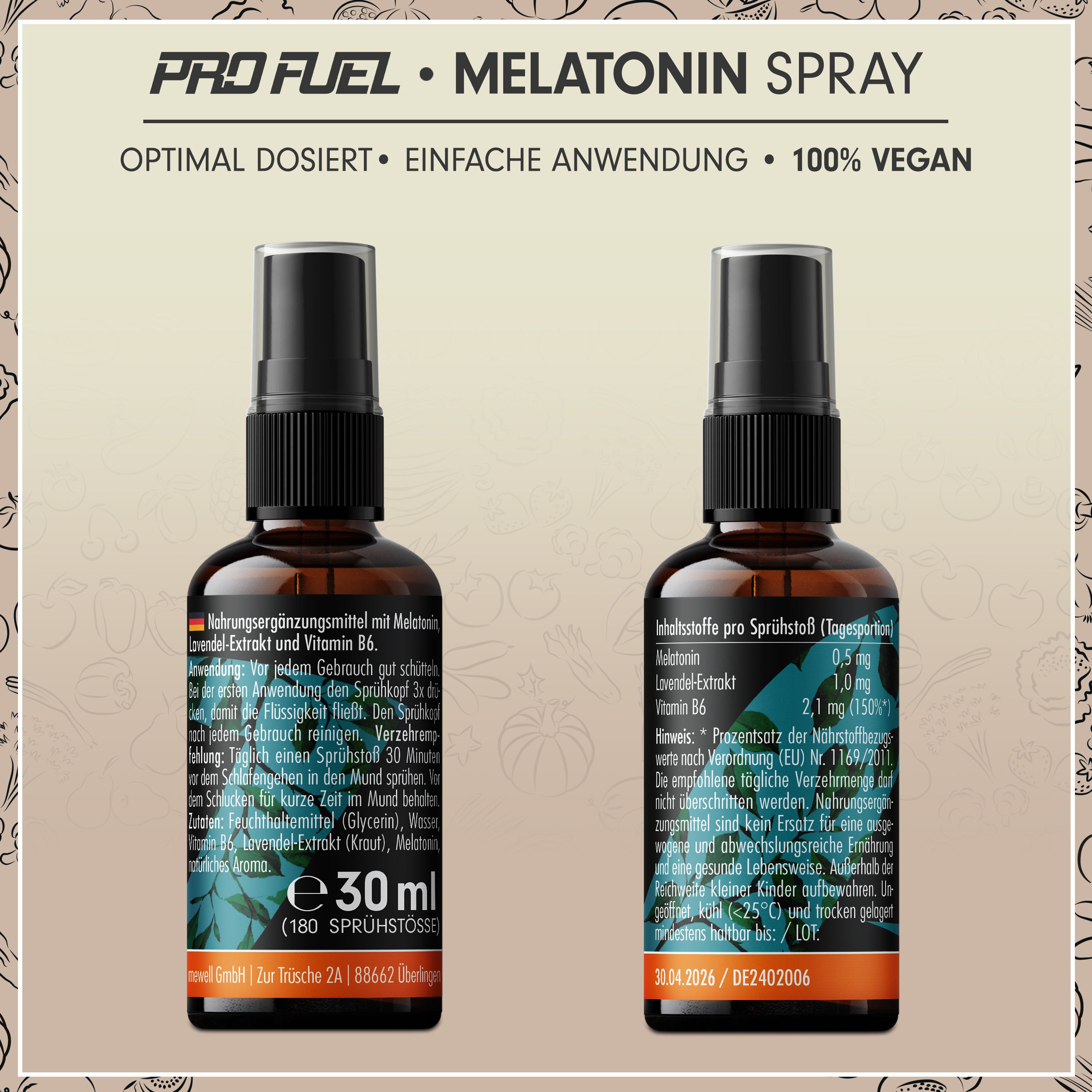 ProFuel - Melatonin Einschlaf-Spray – 0,5 mg Melatonin + Lavendel & Vitamin B6
