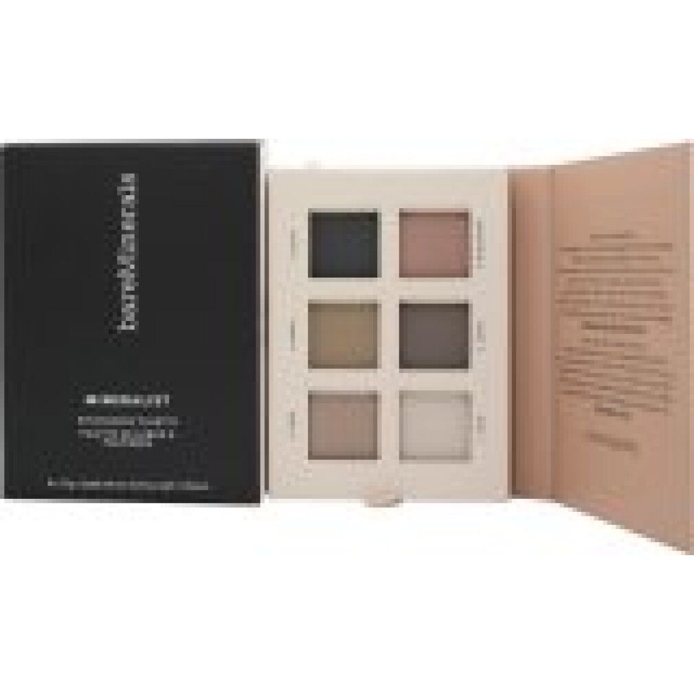 Geöffnete Lidschatten-Palette mit sechs Farbtönen. Rosa Verpackung mit Produktnamen und Farbbezeichnungen. 