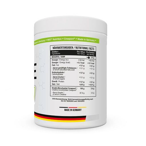 Weiße Dose mit Nährwertangaben, "Made in Germany" und deutscher Flagge.
