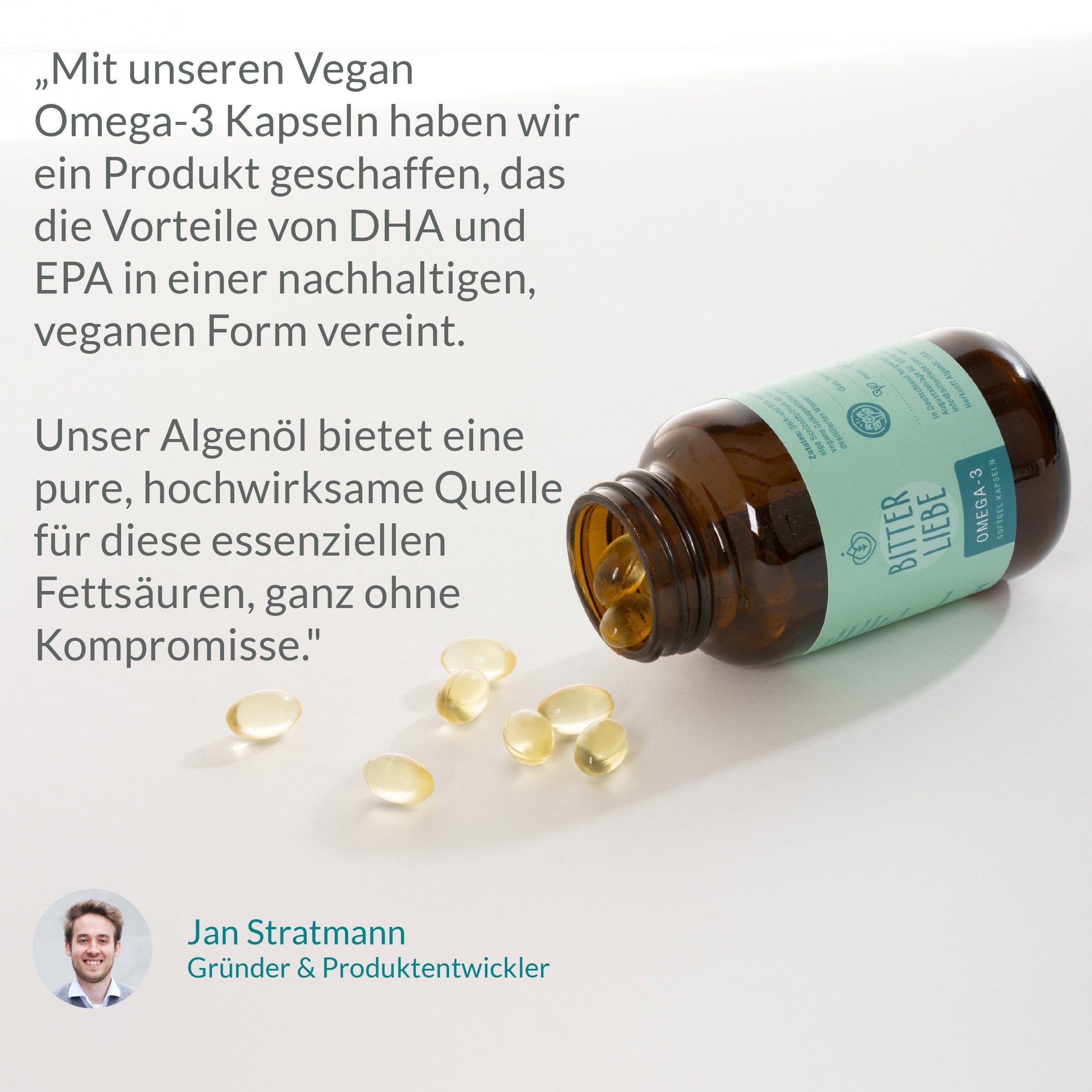 BitterLiebe Omega-3 Kapseln vegan, hochdosiert, Algenöl