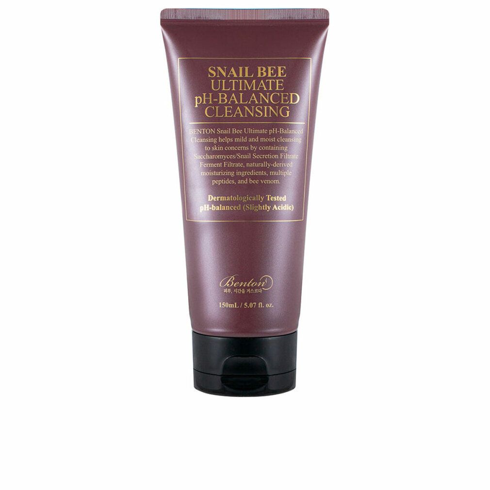 Braune Tube mit schwarzem Deckel. Text: Snail Bee Ultimate pH-Balanced Cleansing. Dermatologisch getestet. Marke Benton.