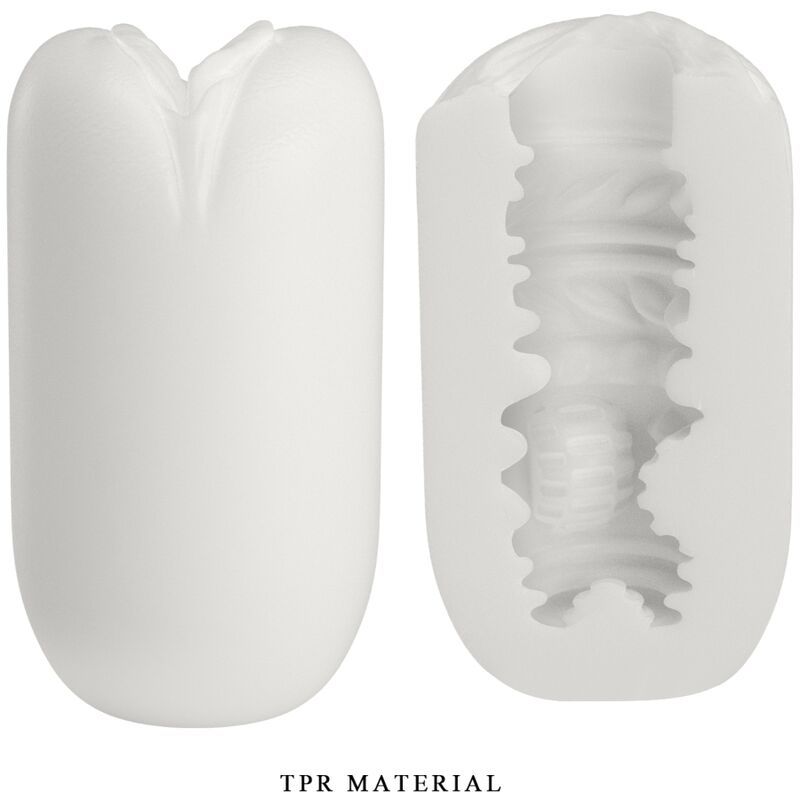 Weißer Masturbator, außen glatt, innen mit Rillen. TPR-Material.