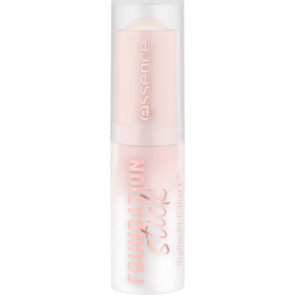 Essence Foundation Stick. Rosa-farbener Stift mit transparentem Deckel. Schriftzug Foundation Stick und Essence.