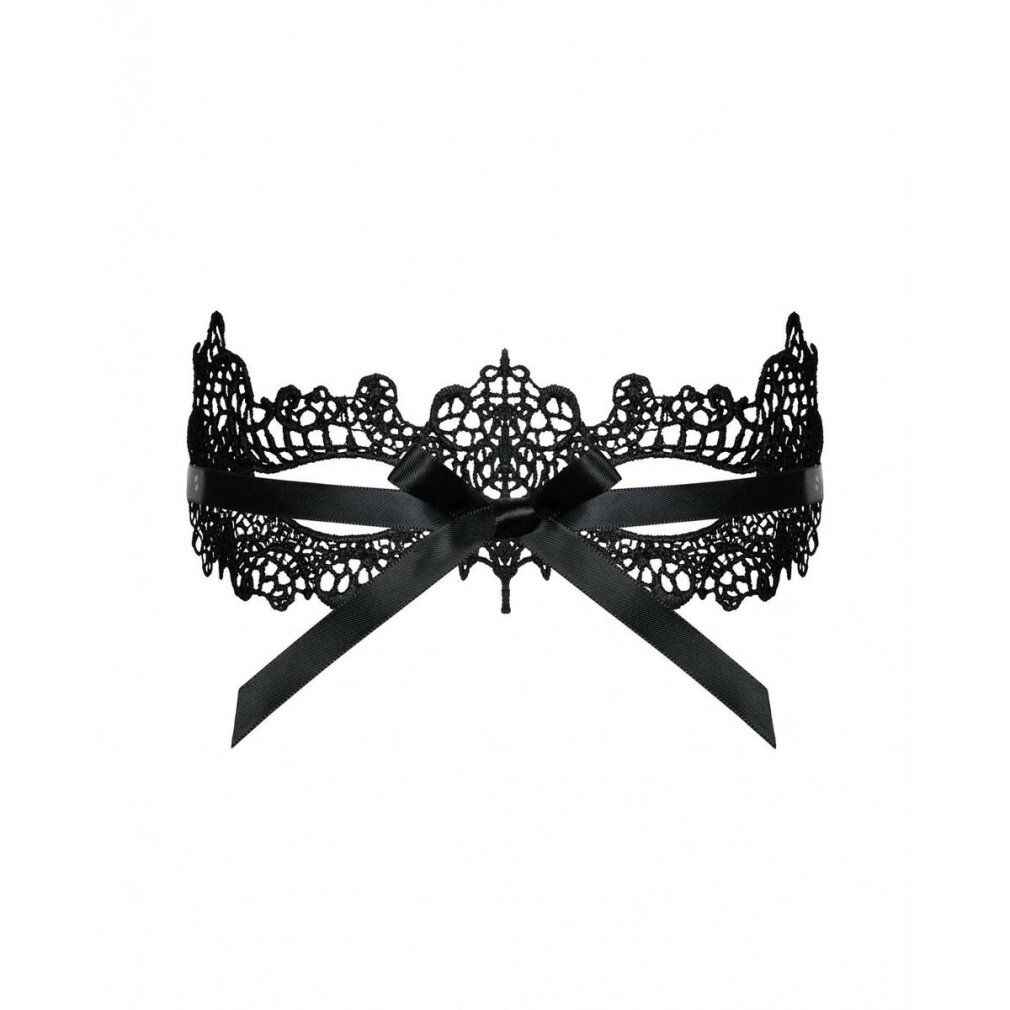 Schwarze Maske aus Spitze mit Schleife. Blickfang für intime Momente. Zarte Details.