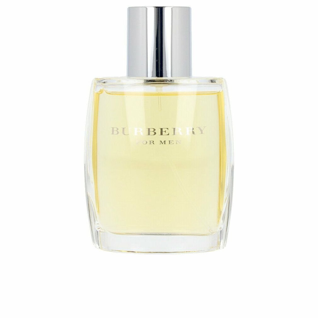 Burberry For Men Eau de Toilette Spray. Transparenter Flakon mit silbernem Verschluss. Produktbezeichnung auf dem Flakon.
