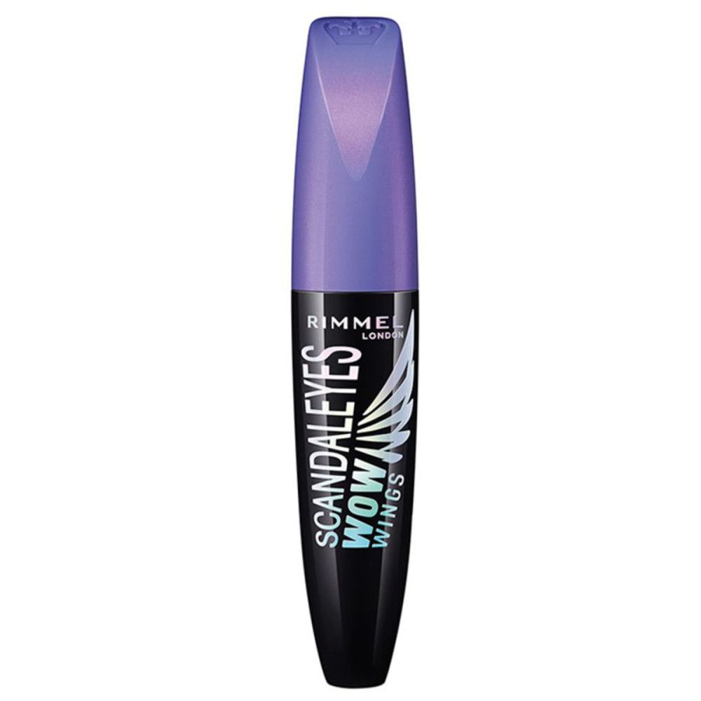 Schwarze Mascara-Flasche mit lila Deckel. Schriftzug Scandaleyes Wow Wings.