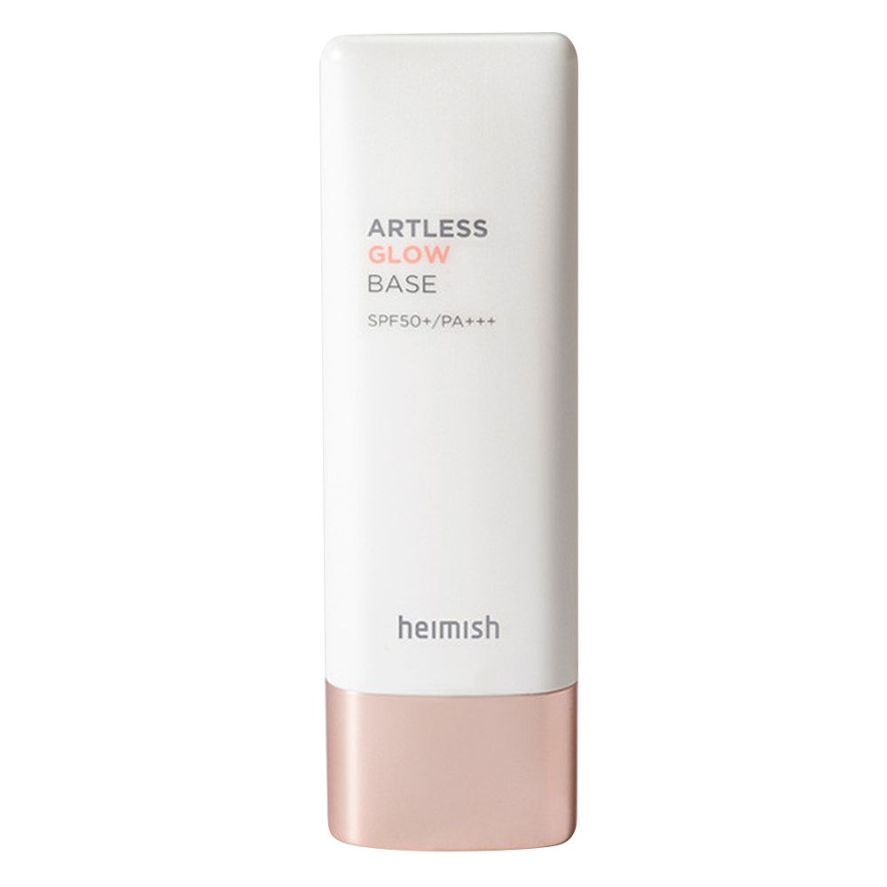 Heimish Artless Glow Base mit SPF50+ in weißer Flasche mit roséfarbenem Boden.
