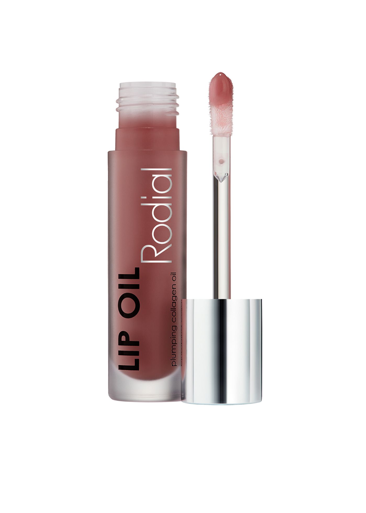 Lip Oil Flasche mit Applikator. Aufschrift: LIP OIL, Rodial, plumping collagen oil. Applikator mit Produkt.