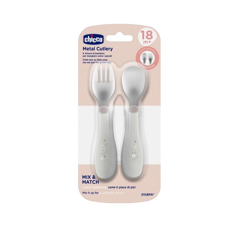 Chicco Kinderbesteck aus Edelstahl, grau, ab 18 Monaten