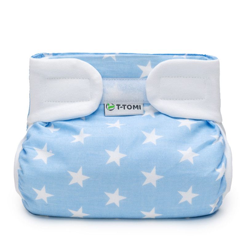 T-TOMI Orthopädisches Spreizhöschen für breites Wickeln - klettverschluss Blue stars (3-6 kg)