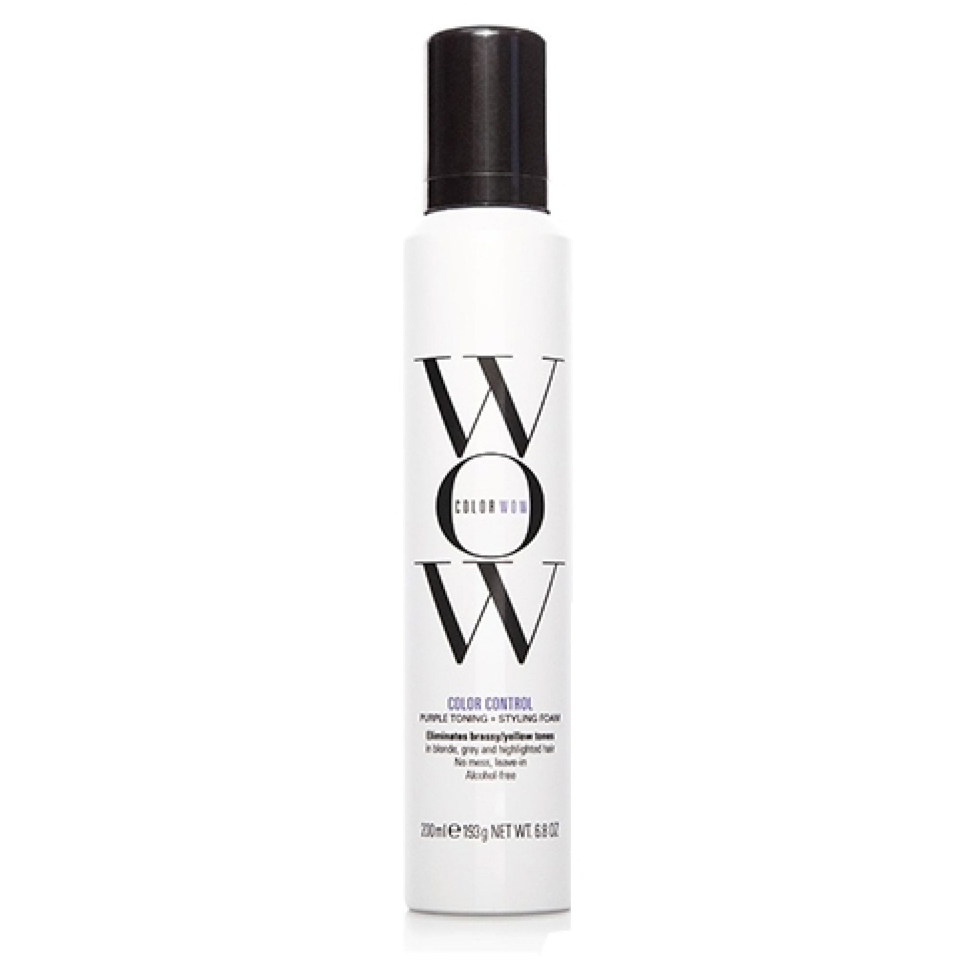Weiße Dose mit schwarzem Deckel, WOW Color Control Purple Toning + Styling Foam.