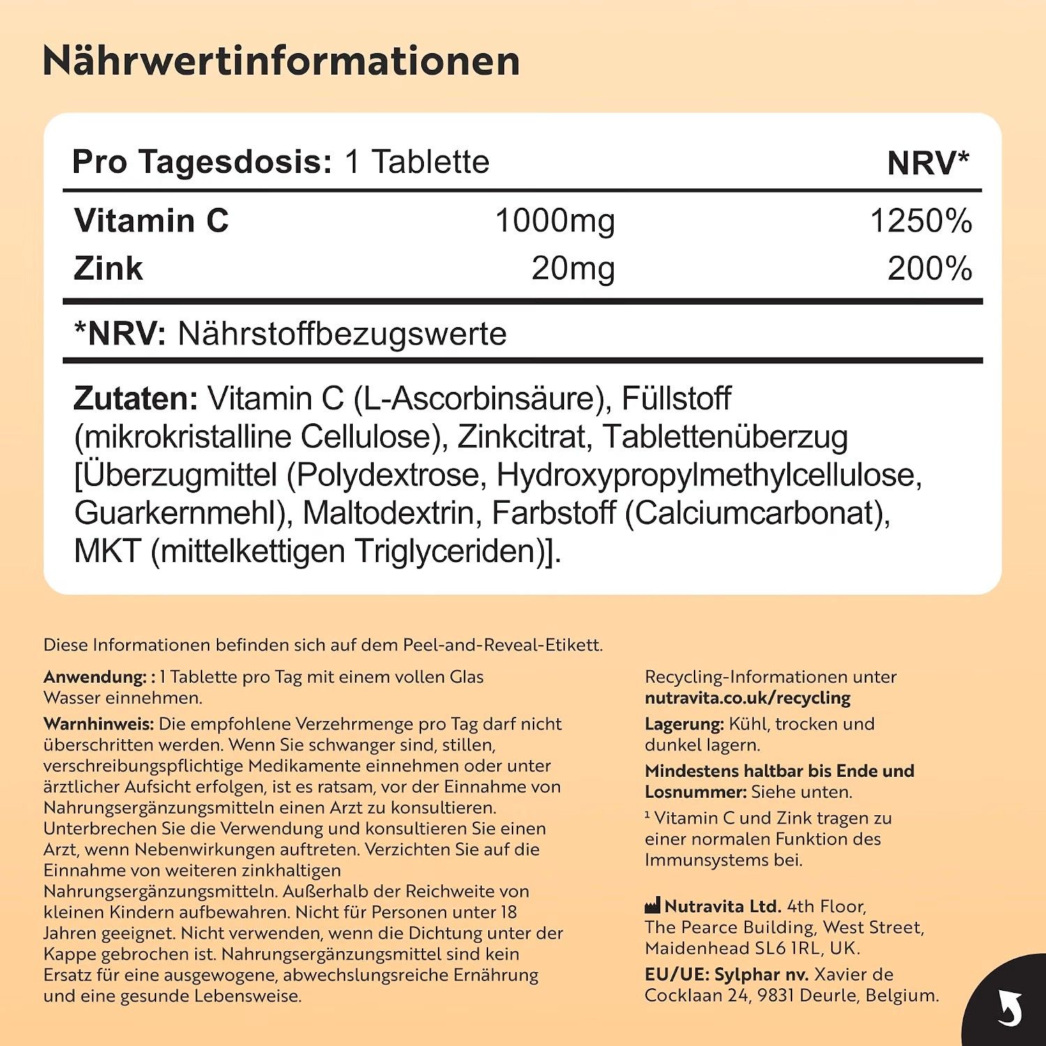 Nutravita Vitamin C 1.000 mg mit Zink 20 mg