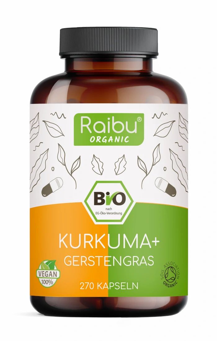 RAIBU BIO Kurkuma Gerstengras Kapseln hochdosiert