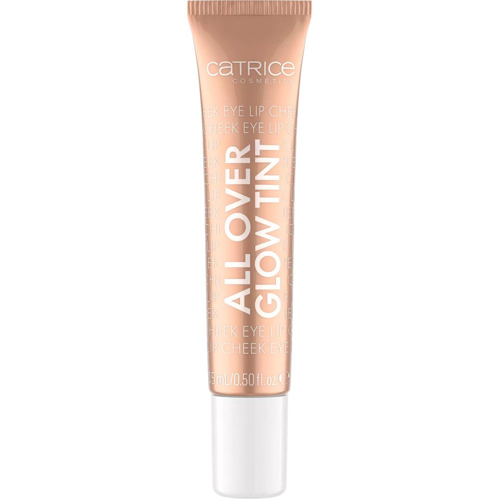 Catrice All Over Glow Tint Tube. Rosa-goldene Tube mit Produktnamen. Aufschrift: ALL OVER GLOW TINT.