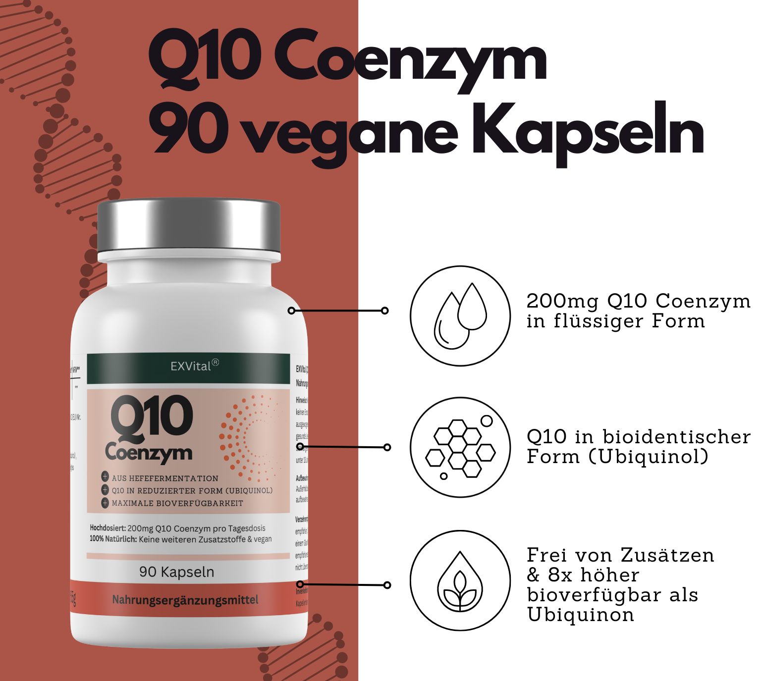 EXVital® Q10 Coenzym Kapseln (Ubiquinol), hochdosiert 200mg pro Tag