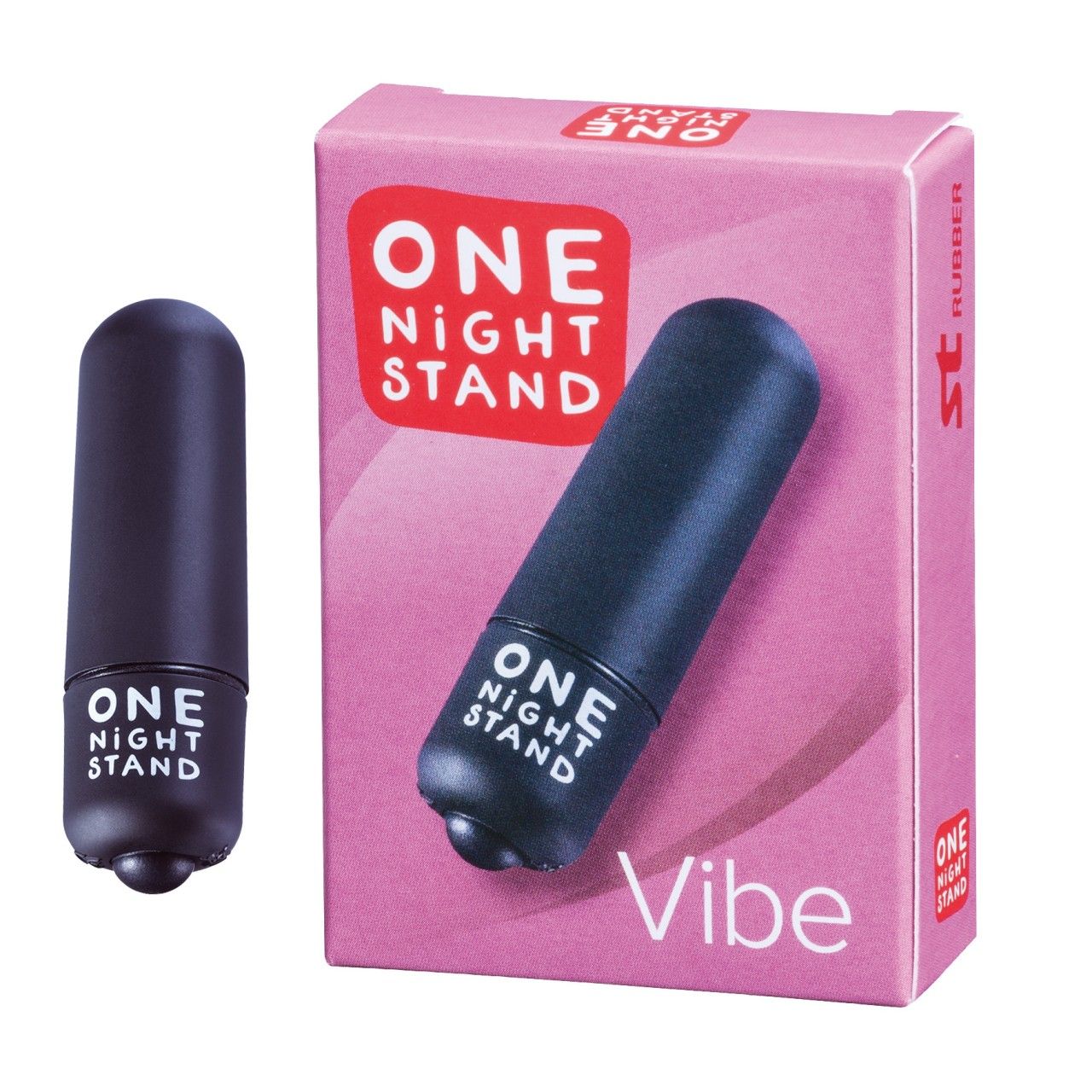 Schwarzer Vibrator mit der Aufschrift 'ONE NIGHT STAND'. Inklusive Verpackung.