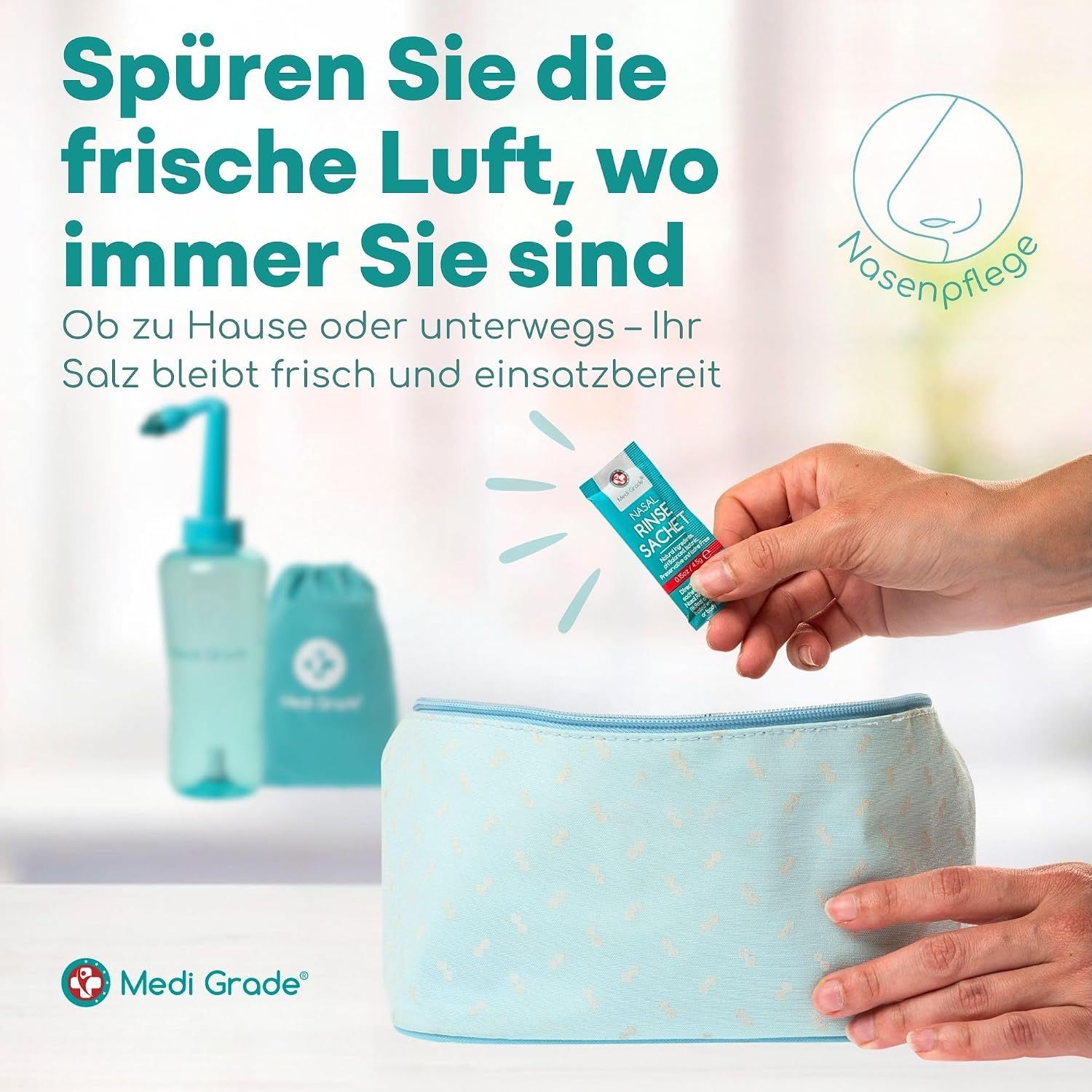 Medi Grade Nasenspül-Salzbeutel, 50 Stück Packung.