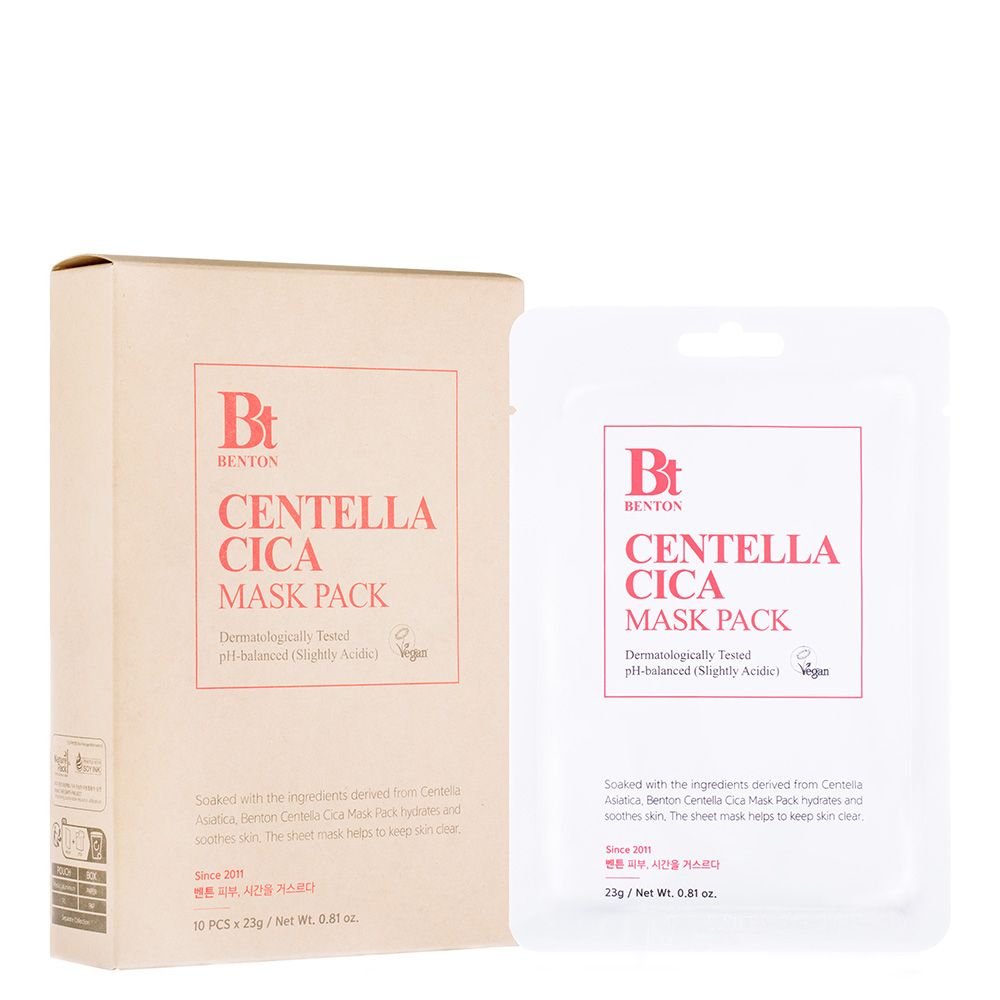 Benton Centella Cica Mask Pack Karton und eine einzelne Maskenpackung.