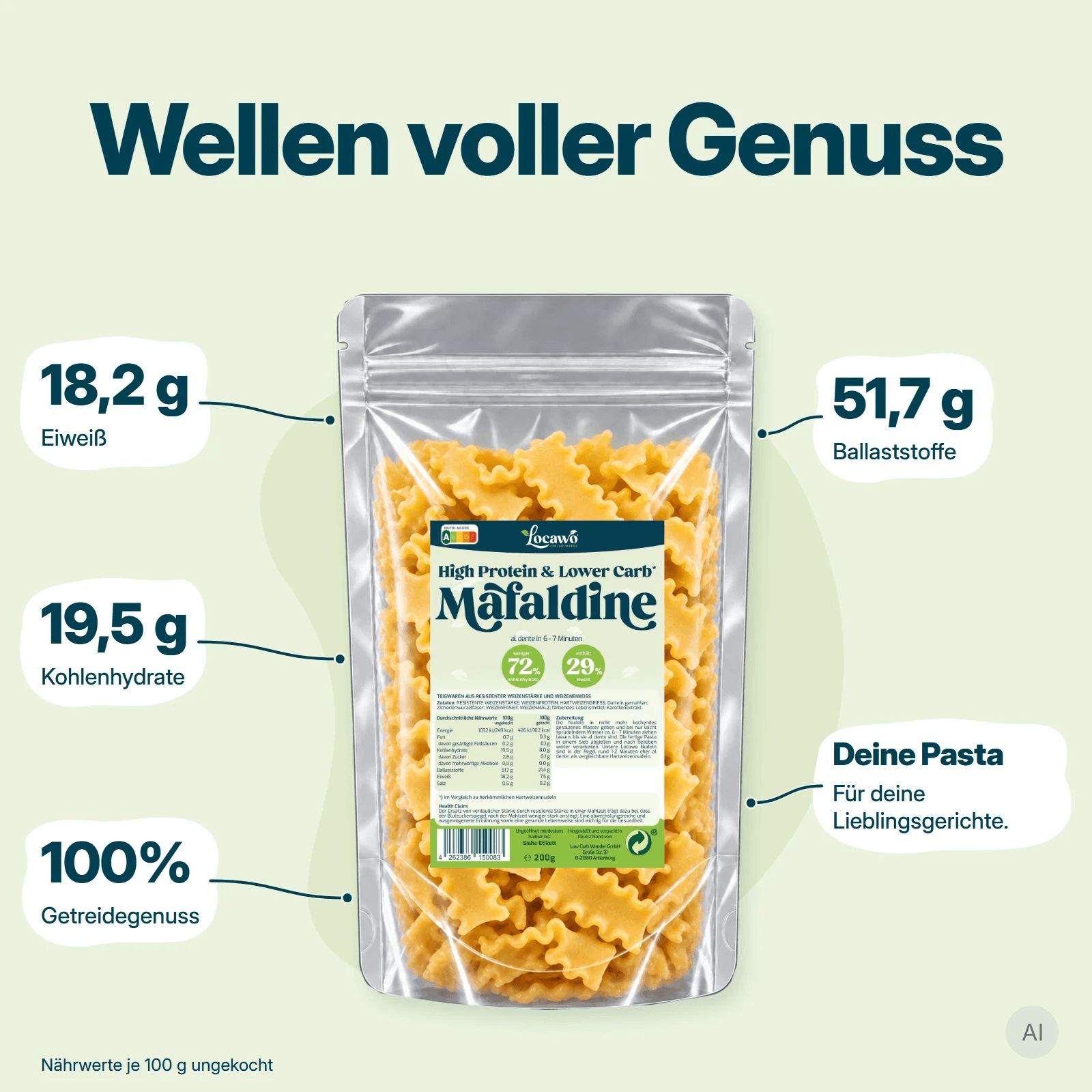 Mafaldine-Nudeln mit Trüffel und Parmesan auf einem Teller, garniert mit Petersilie.