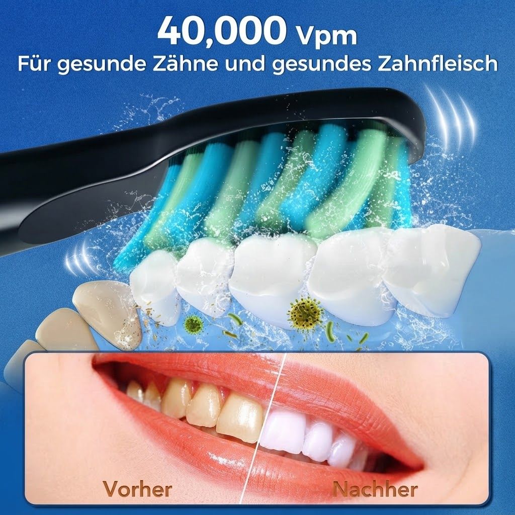 Elektrische Zahnbürste mit 40.000 Vibrationen pro Minute zur Zahnreinigung.