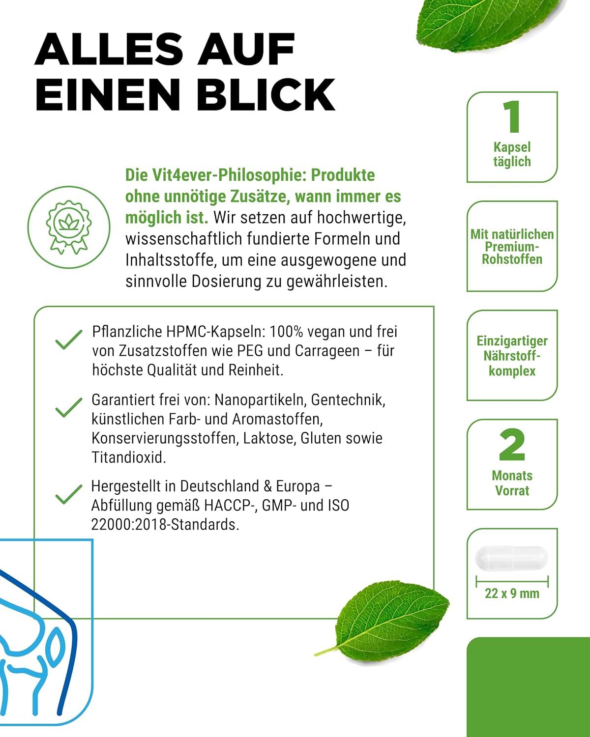 Vit4ever Kollagen Typ II Komplex: 1 Kapsel täglich, vegane HPMC-Kapseln, 2 Monate Vorrat.
