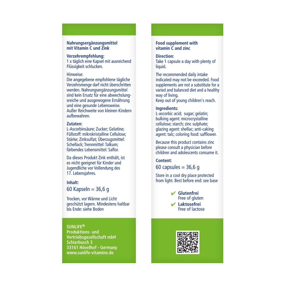 Sunlife Vitamin C + Zink Depot Kapseln