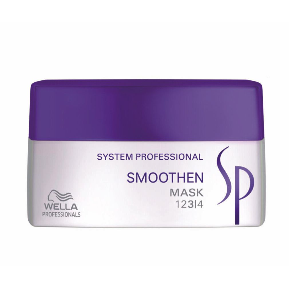 Behälter mit lila Deckel. Aufschrift: System Professional Smoothen Mask 12314. Logo von Wella Professionals.