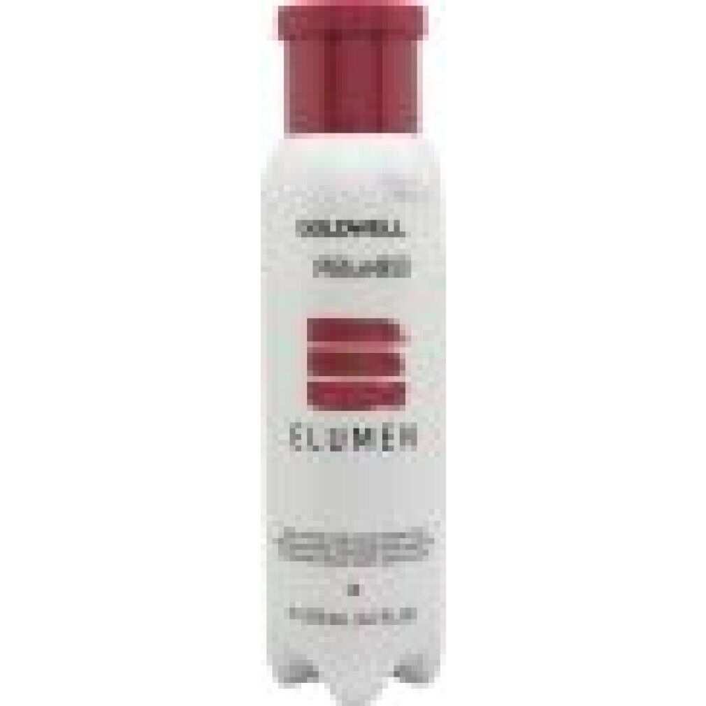 Goldwell Elumen PlBlue@10 Flasche. Weißes Fläschchen mit rotem Deckel. Produktetikett mit Text.