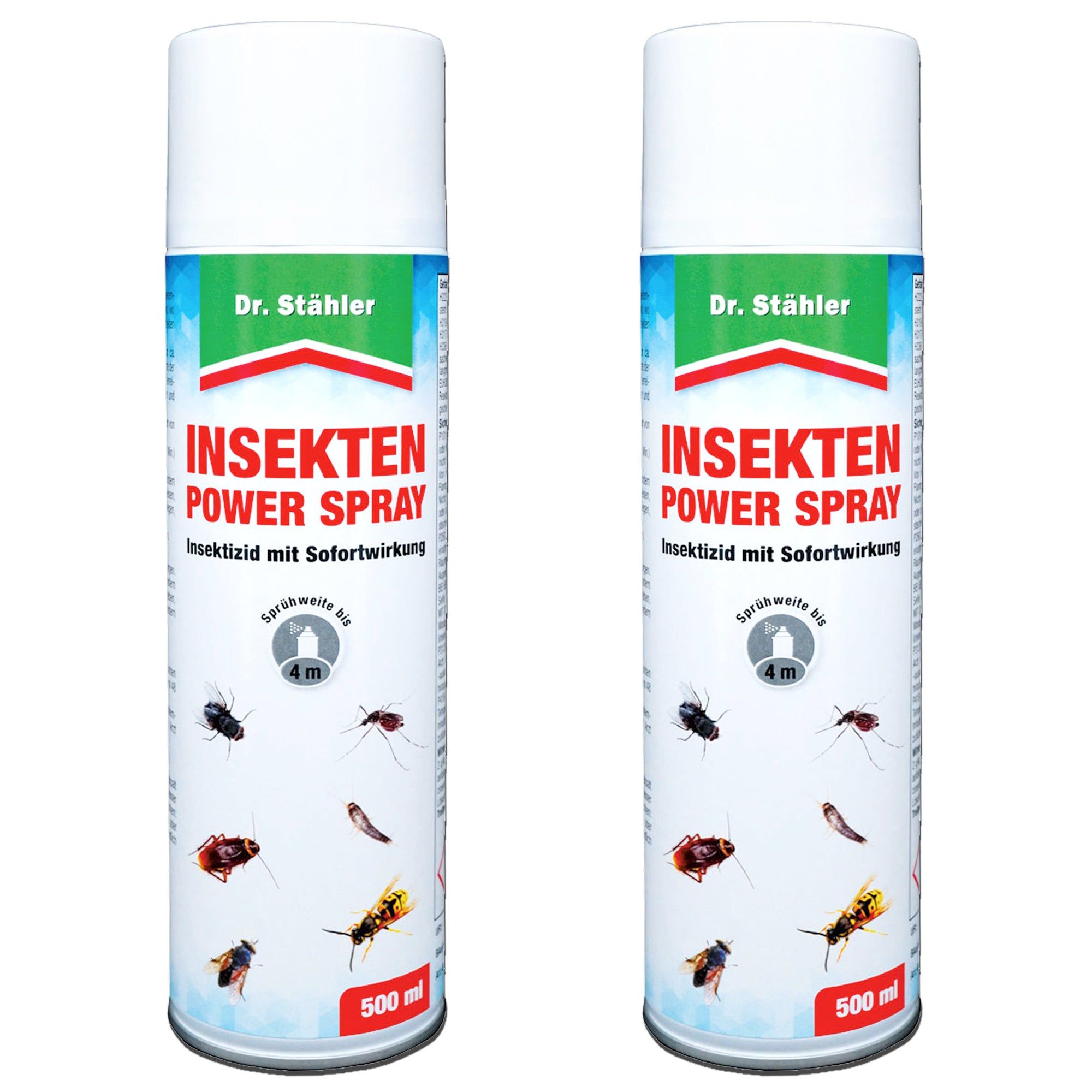 Zwei Dosen Dr. Stähler Insekten Power Spray, 500ml, mit Abbildungen von Insekten.