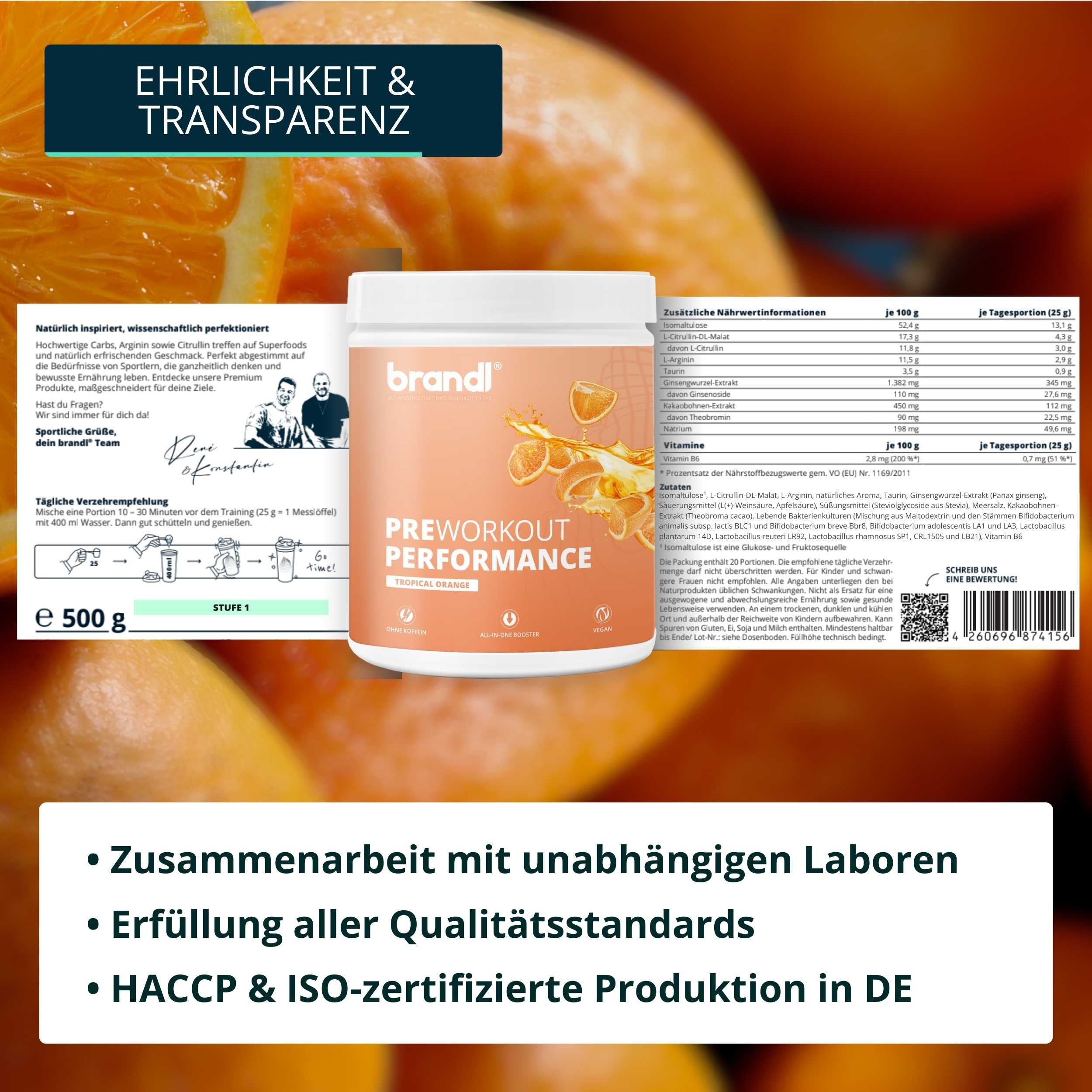 Dunkelgrüner Beutel mit L-Glutamin Pulver, daneben eine Schale mit Pulver und ein Löffel.