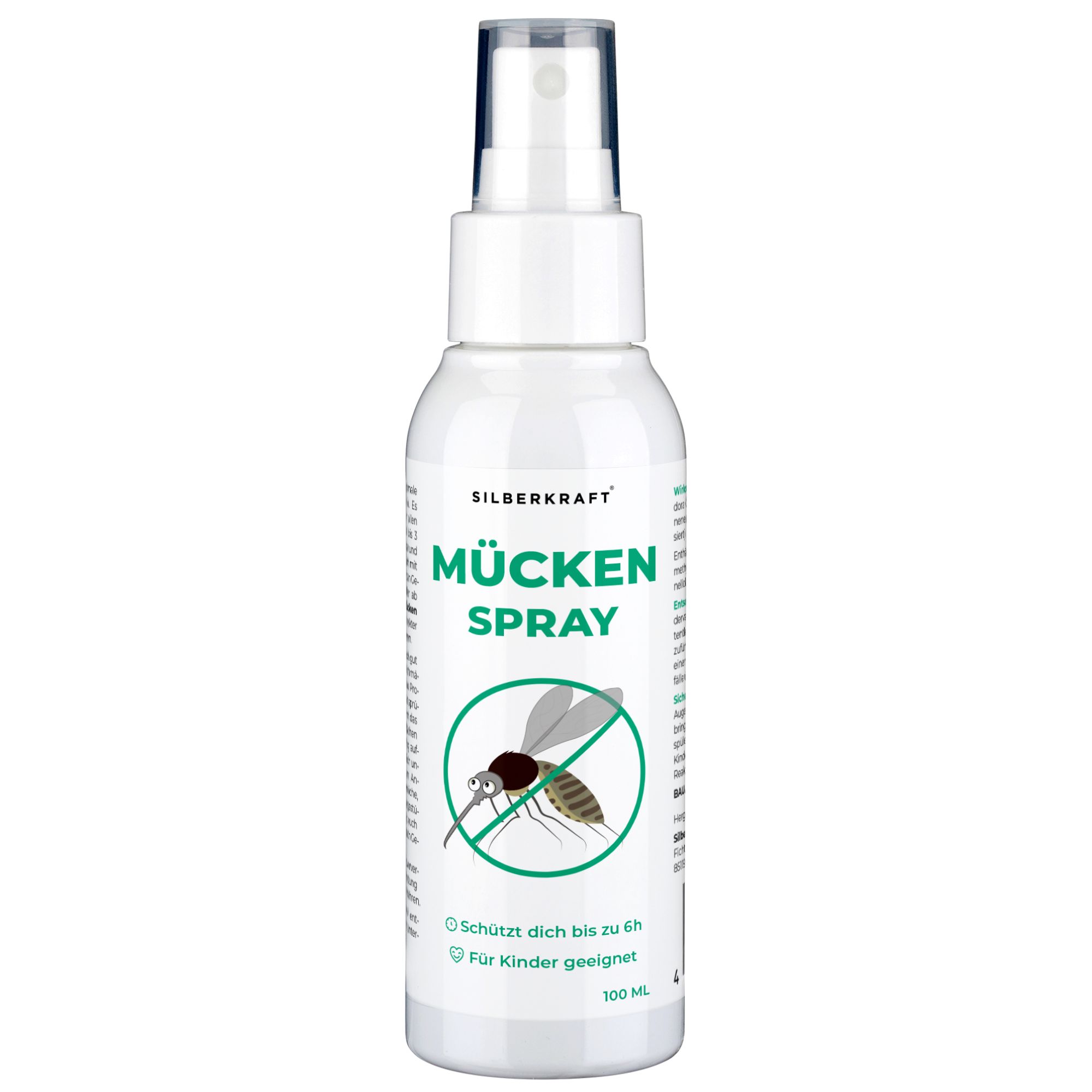 SILBERKRAFT Mückenspray Flasche, 100ml. Für Kinder geeignet.