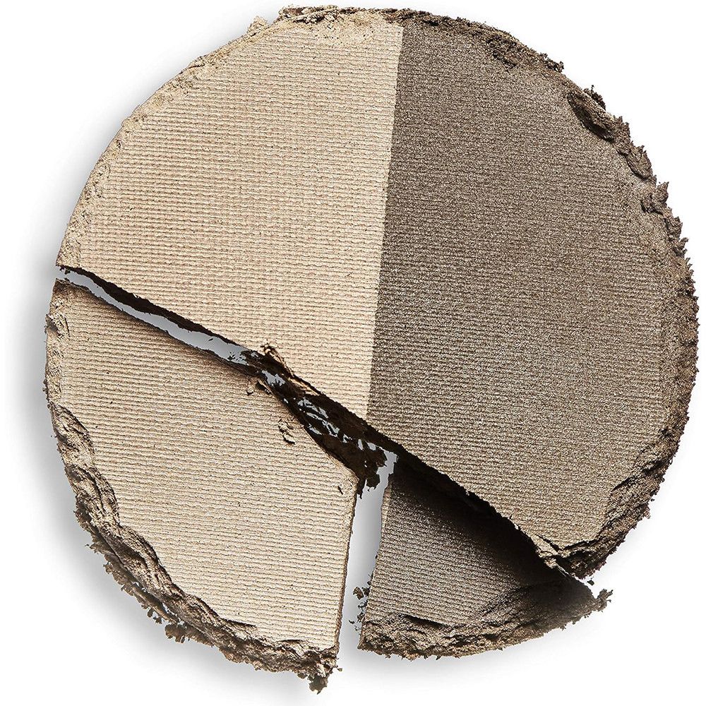 Zweifarbiger Augenbrauenpuder in einem runden Behälter, mit Bruchstellen.