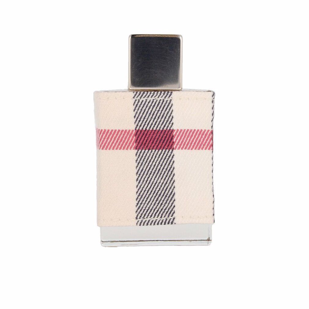 Burberry London Eau de Parfum Spray. Flakon mit Karomuster. Silberner Verschluss. Rechteckige Form.