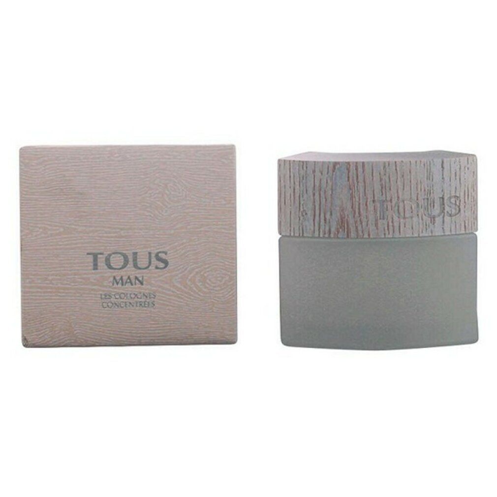Tous Man Les Colognes Concentrées Flakon und Verpackung. Flakon mit Holzdeckel, Verpackung mit Schriftzug.