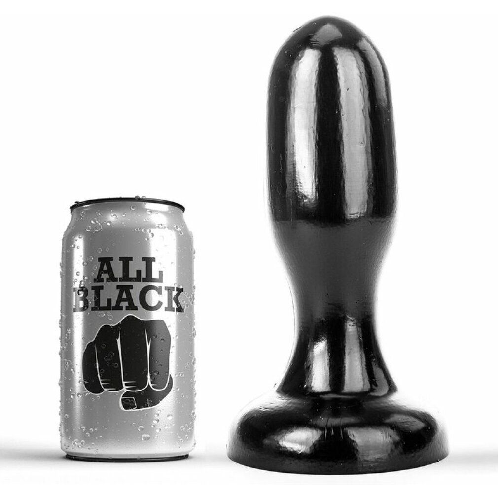 Schwarzes, glänzendes Wellness-Produkt mit breiter Basis. Daneben eine Dose mit "ALL BLACK" Aufdruck und Faust-Symbol.