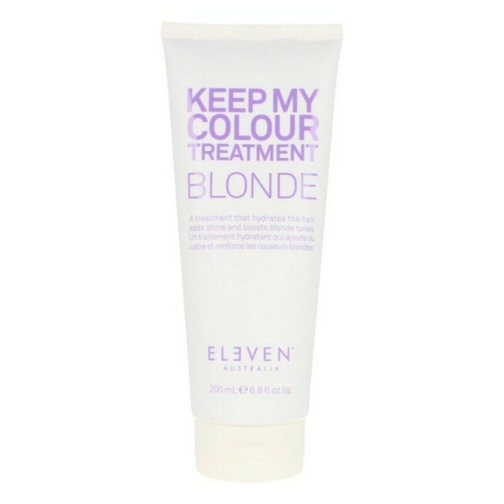 Weiße Tube mit lila Schrift: Keep My Colour Treatment Blonde. Enthält 200 ml.