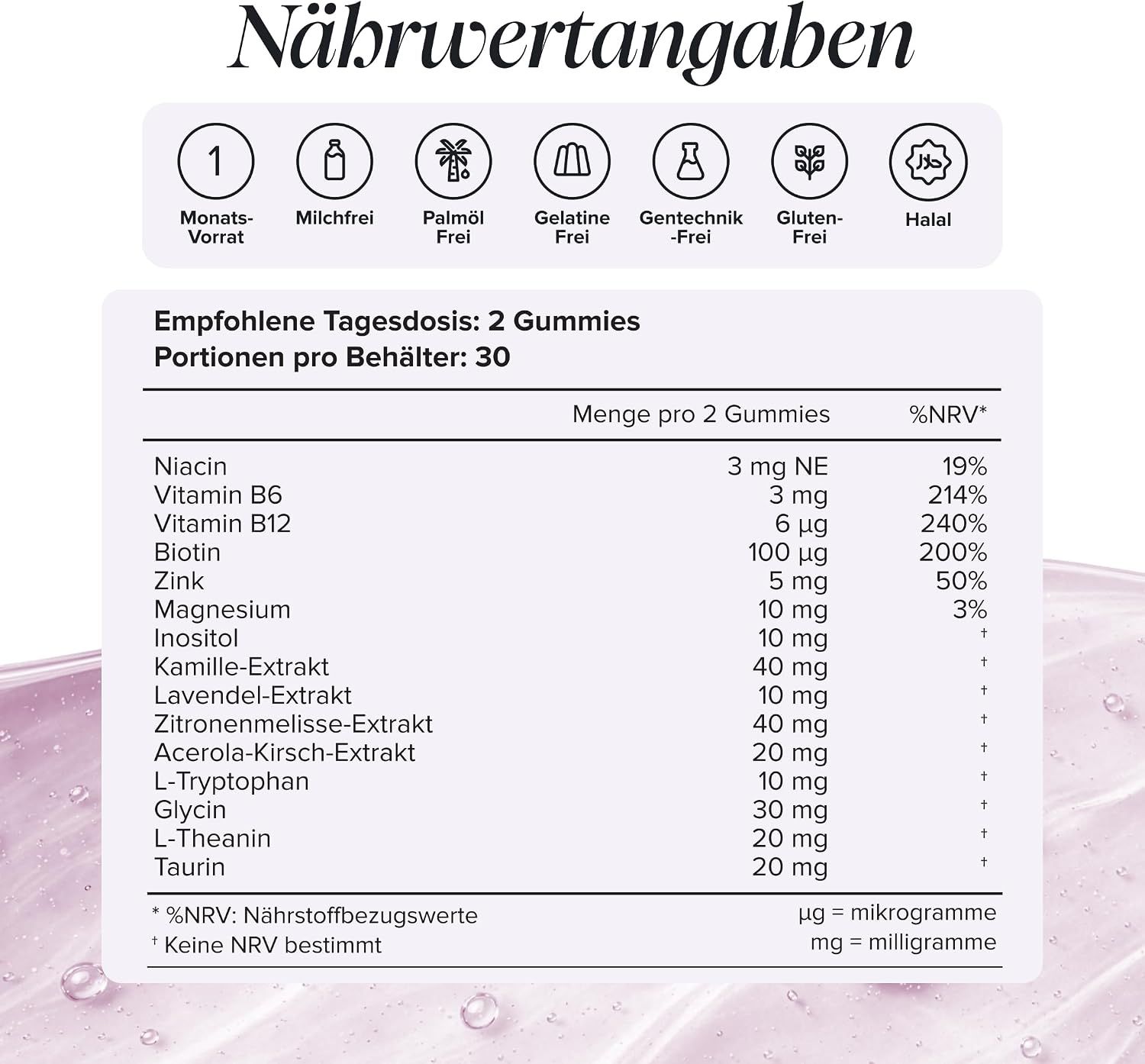 Eine lila Flasche Novomins Nacht Gummies, 60 Gummibonbons mit Himbeergeschmack. Für eine erholsame Nacht.