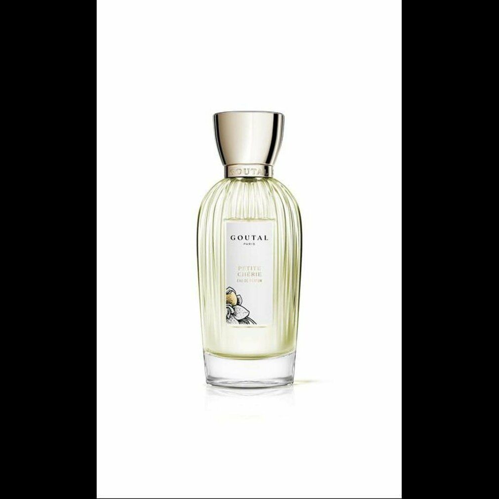 Parfümflasche mit goldfarbenem Verschluss. Aufschrift Goutal Paris und Petite Cherie. Flakon mit geriffelter Oberfläche.