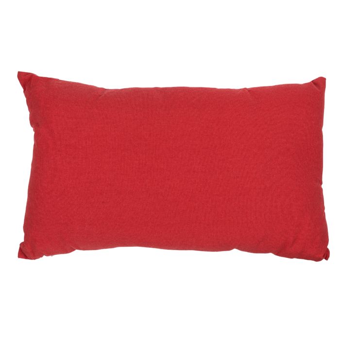 Rotes, rechteckiges Kissen. Keine weiteren Merkmale sichtbar.