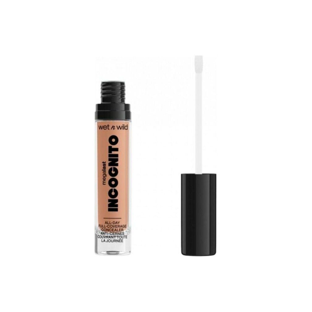 Concealer-Tube mit schwarzem Deckel und Applikator. Aufschrift "Wet n Wild" und "Incognito".