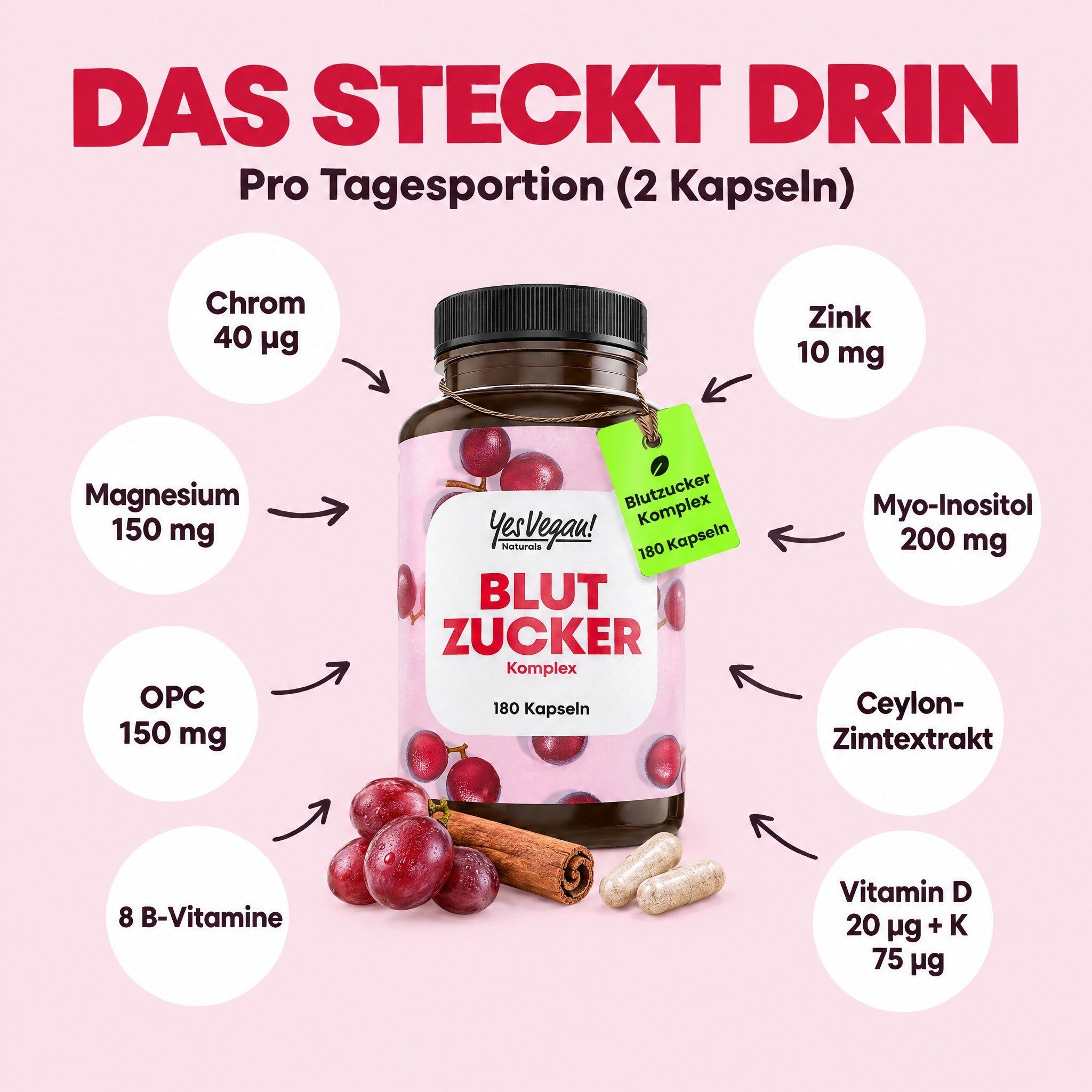 Flasche mit "Yes Vegan! VEGAN KIDS All-in-One" Kapseln, 360 Stück.