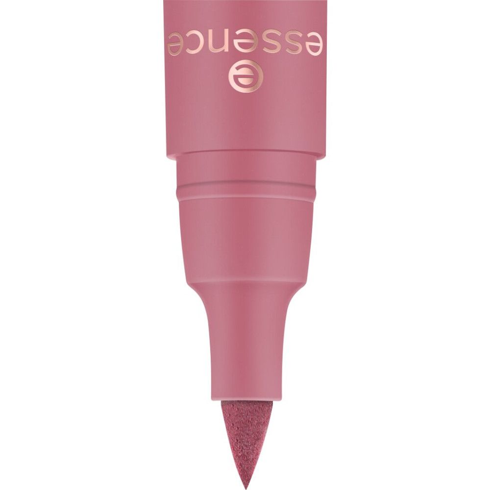 Nahaufnahme der Spitze eines rosa Lippenkonturenstifts. Spitze in spitzer Form.