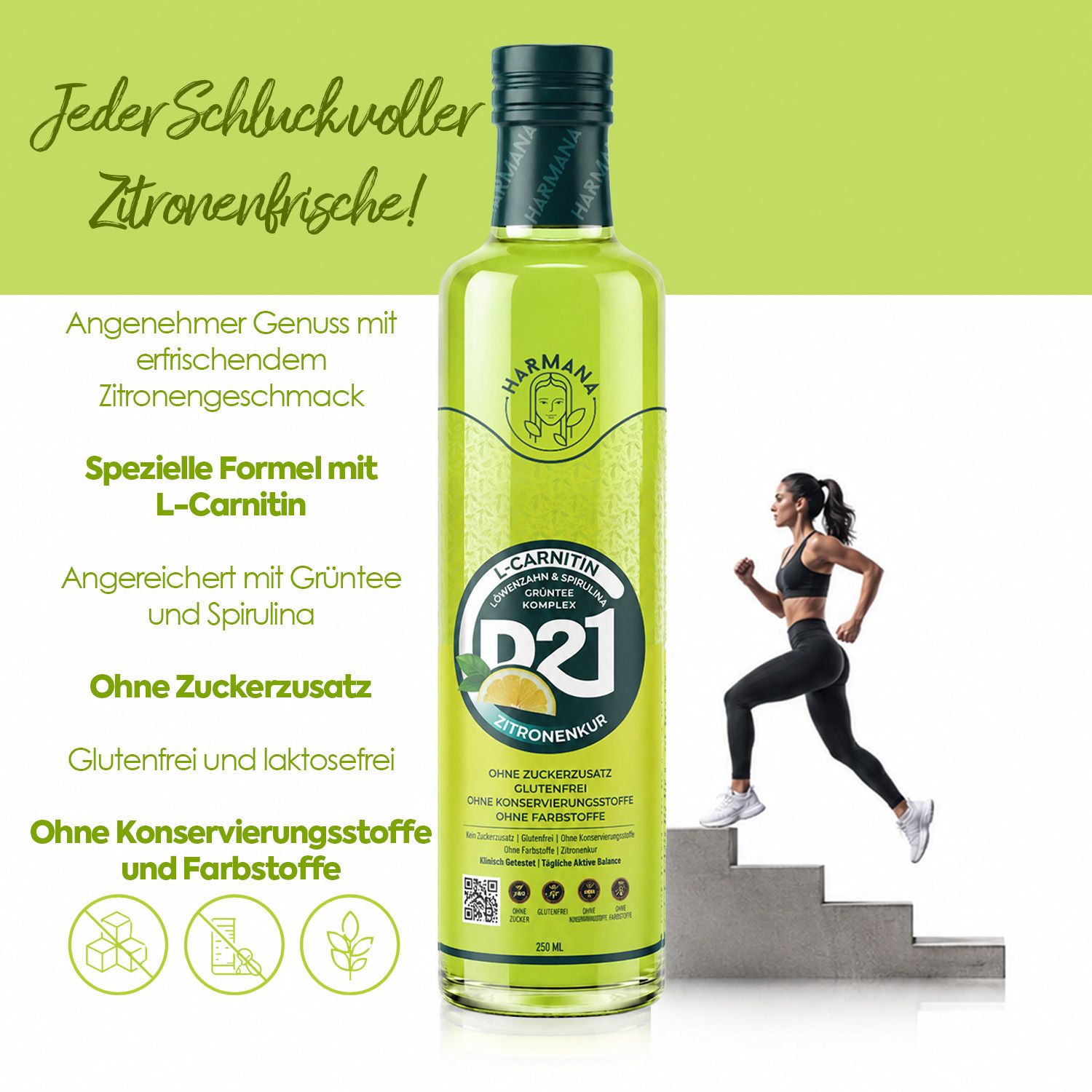HARMANA Lemon Cure L-Carnitin, Grüntee & Spirulina