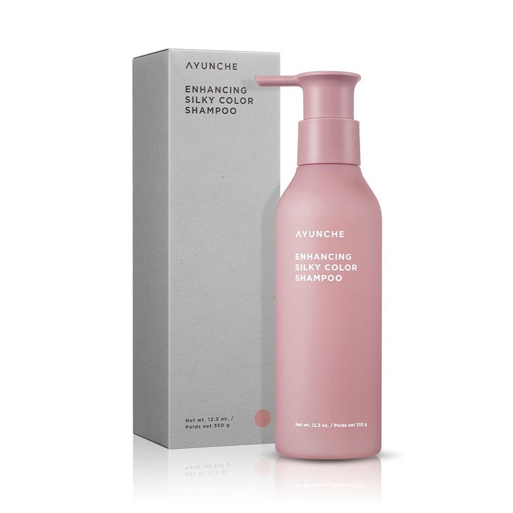 AYUNCHE Enhancing Silky Color Shampoo und Verpackungsbox in Rosé.