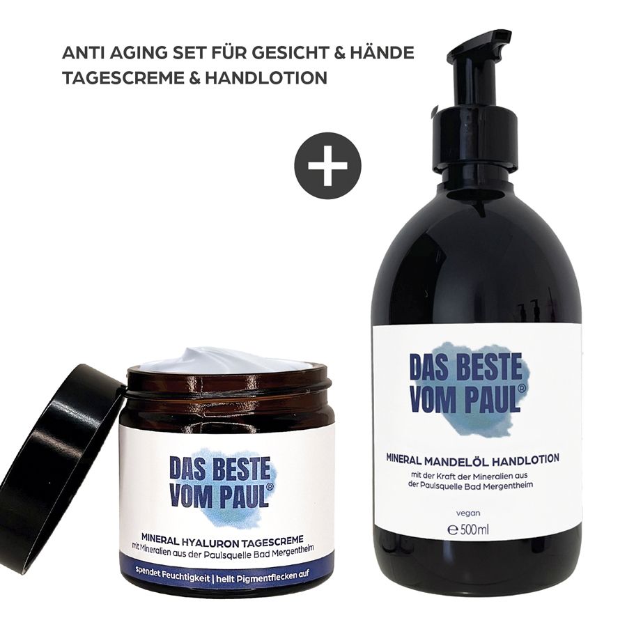 Anti Aging Set: Hyaluron Tagescreme und Handlotion von Das Beste vom Paul.