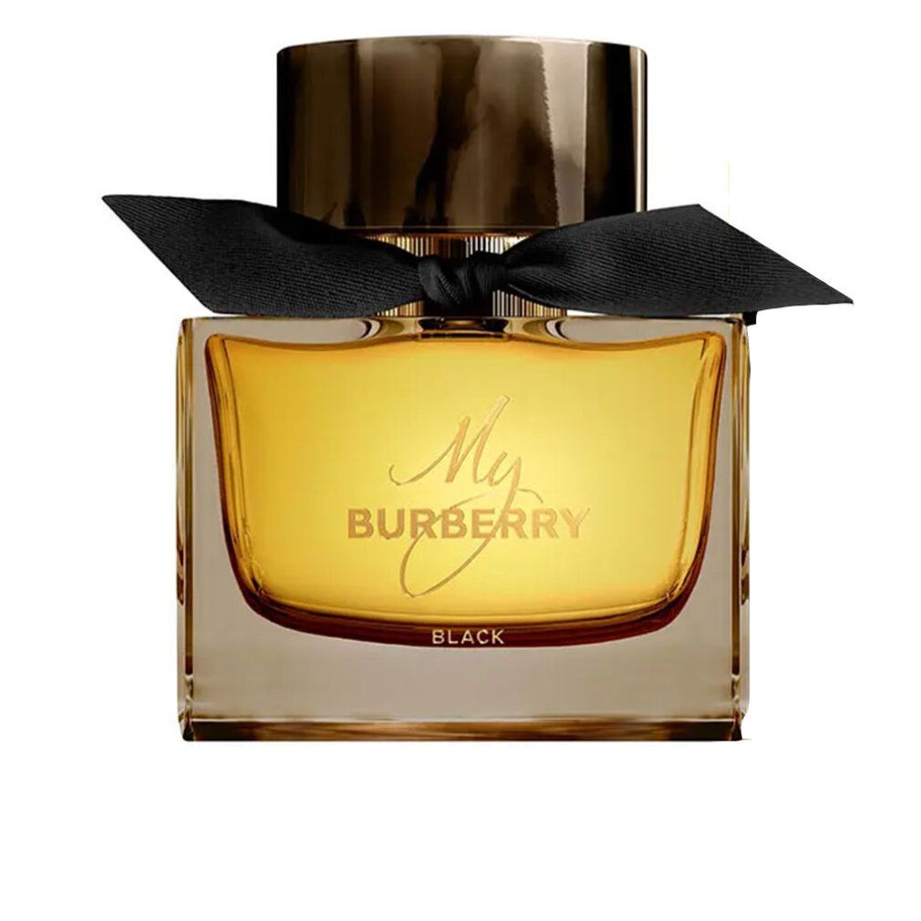 Burberry My Burberry Black E.d.P. Nat. Spray. Quadratischer Flakon mit schwarzer Schleife. Goldfarbener Schriftzug.
