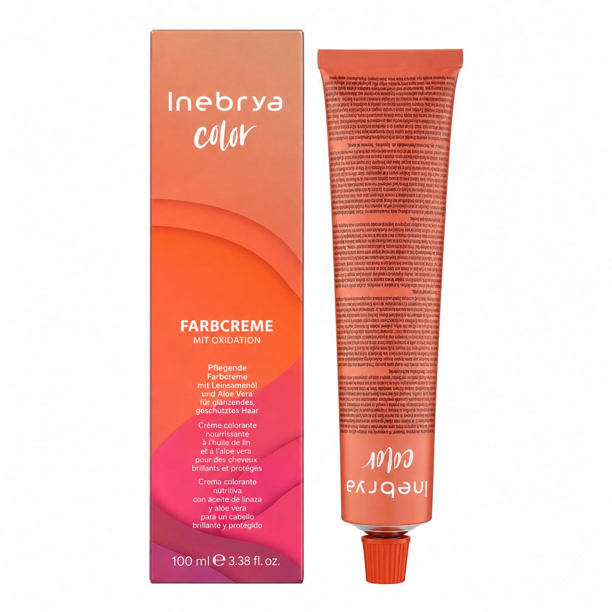 Inebrya Color Professionelle Haarfarbe-Creme mit Leinsamenöl und Aloe Vera, 100 ml Tube.