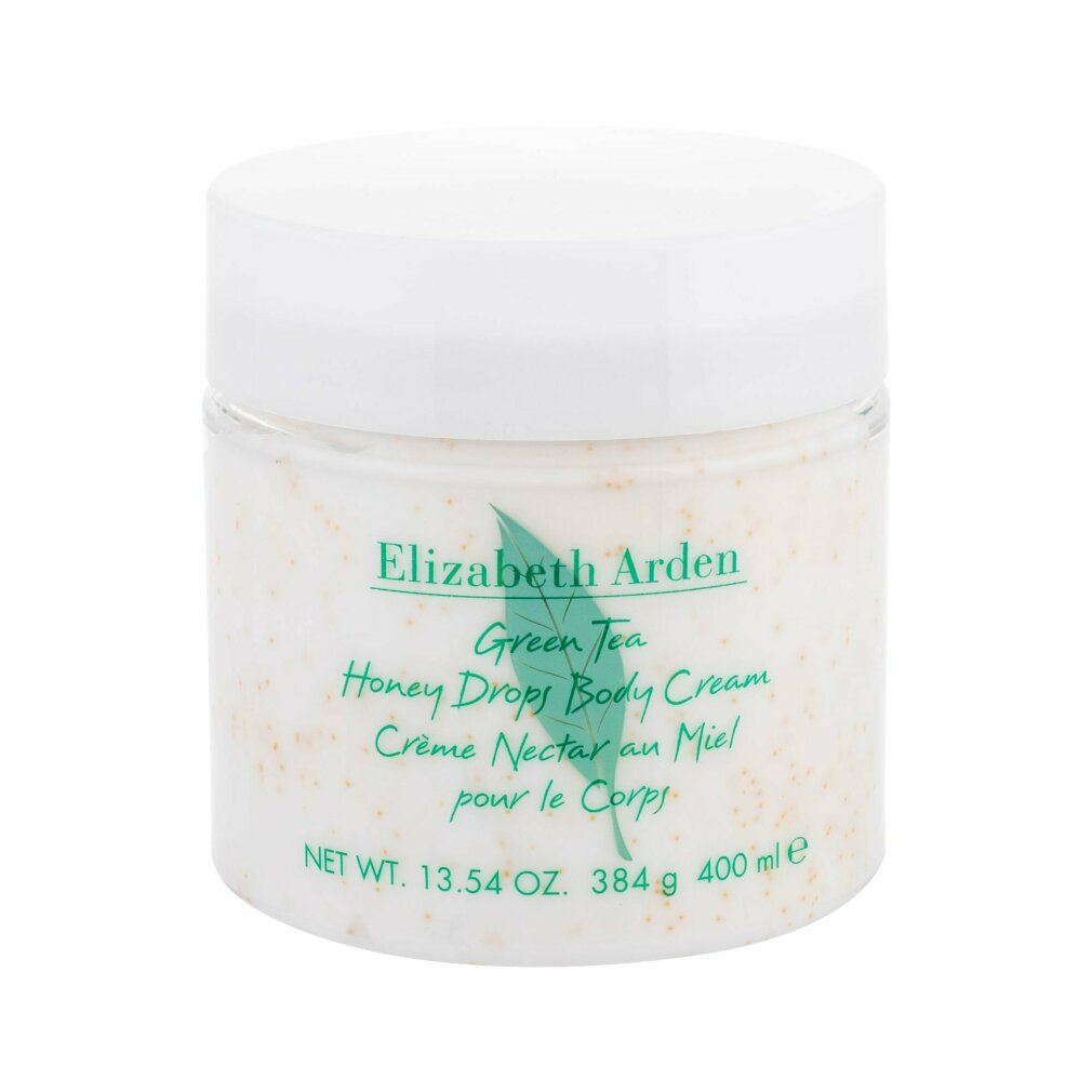 Cremebehälter mit weißem Deckel. Aufschrift: Elizabeth Arden Green Tea Honey Drops Body Cream. 400 ml.