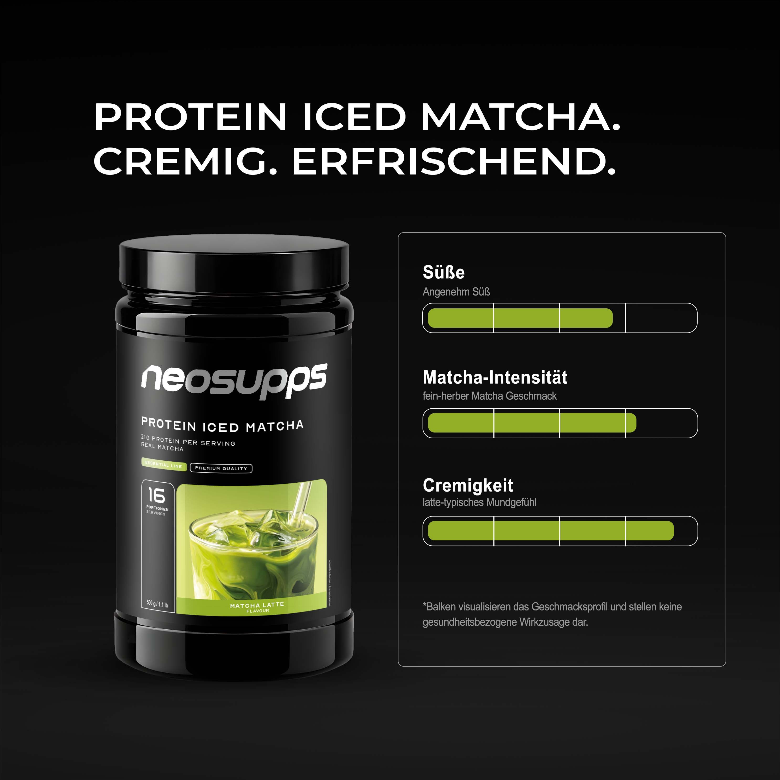 Neosupps Protein Iced Matcha Latte mit echtem Matcha, Eiweißpulver